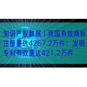 知识产权数据丨我国有效商标注册量达4267.2万件；发明专利有效量达421.2万件